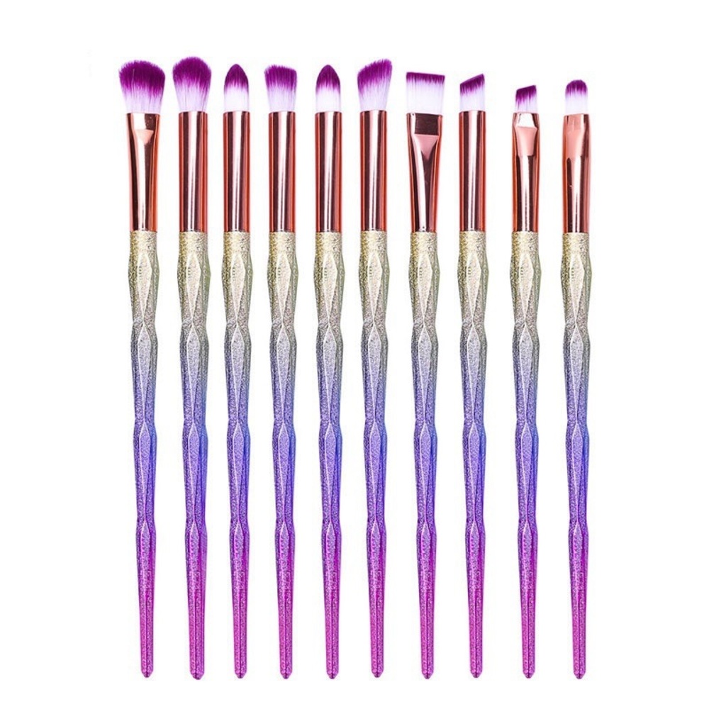 10 Piece Metallic Rainbow Makeup Brush Set w/ Bag - Picture 5 of 8